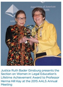 Ruth Bader Ginsburg presenting award to Herma Hill Kay