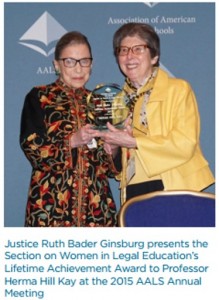 Ruth Bader Ginsburg presenting award to Herma Hill Kay