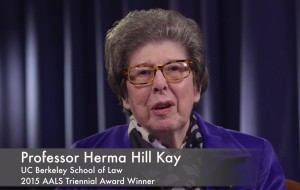 Screenshot of Herma Hill Kay accepting the AALS Triennial Award via video