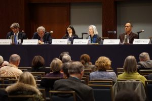 Panelists at the AALS President’s Program “Why Law Matters: The 2017 U.S. Presidential Transition.” From left to right: Steven Calabresi, Erwin Chemerinsky, Luz Herrera, Moderator Martha Minow, and James Forman Jr.