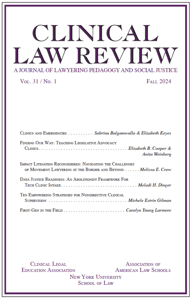 White journal cover reading Clinical Law Review Fall 2024 on the front