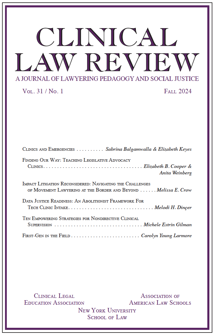 White journal cover reading Clinical Law Review Fall 2024 on the front